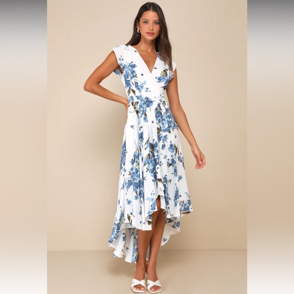 Lulu's Blue Floral High Low Dress